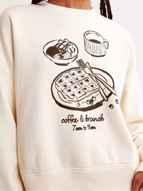 Abercrombie & Fitch Cream Graphic Coffee & Brunch Crewneck
